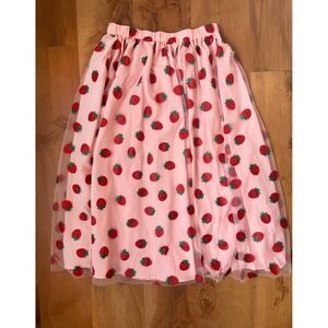 1950's Retro Stage Pink Tulle Midi Skirt Glitter Strawberry Sparkle Swing Size S